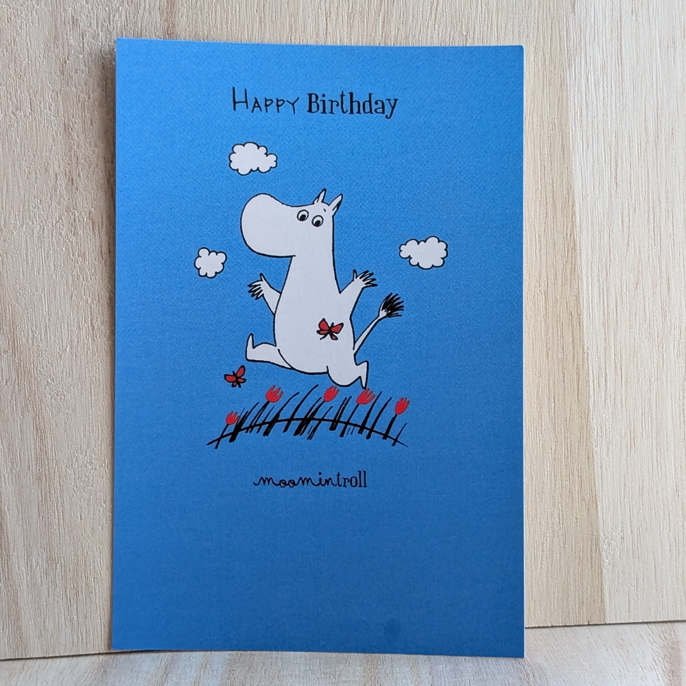 Blue Moomintroll Happy Birthday Card (Small Stain At The Bottom)